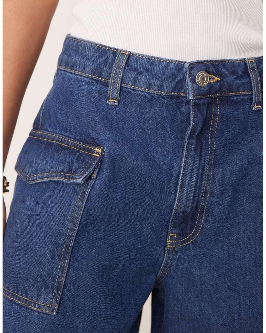 ASOS Blue Denim Dad Shorts With Pocket Detail