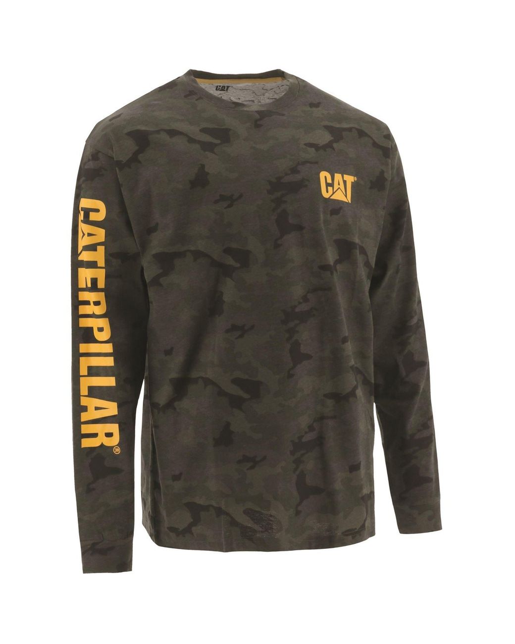 Caterpillar Green Trademark Banner Long Sleeve Cotton T-Shirt for men