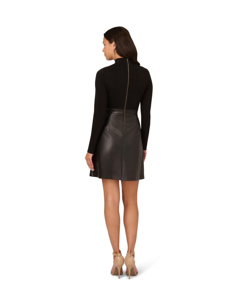 Adrianna Papell Black Ponte Faux Leather Dress