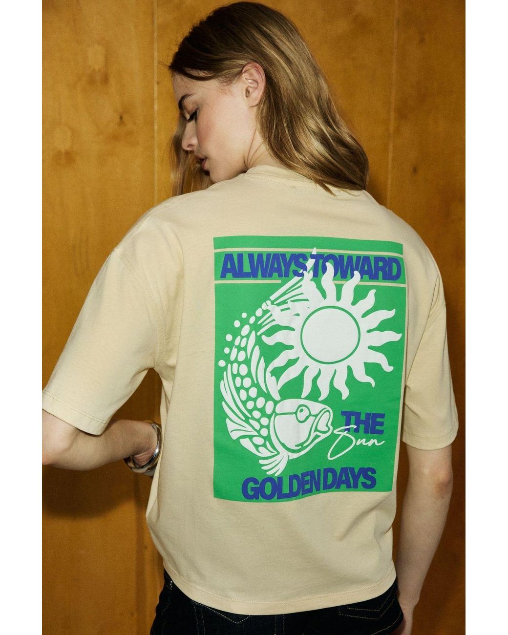 Grimelange Green Printed Crew Neck T-Shirt