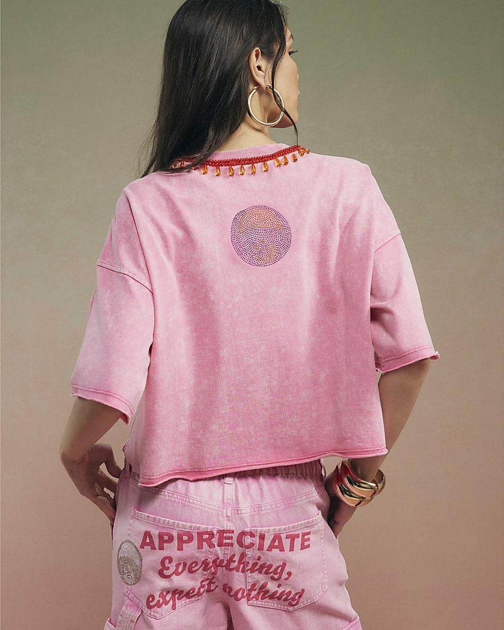 River Island Pink T-Shirt Year Zero Embellished Cotton