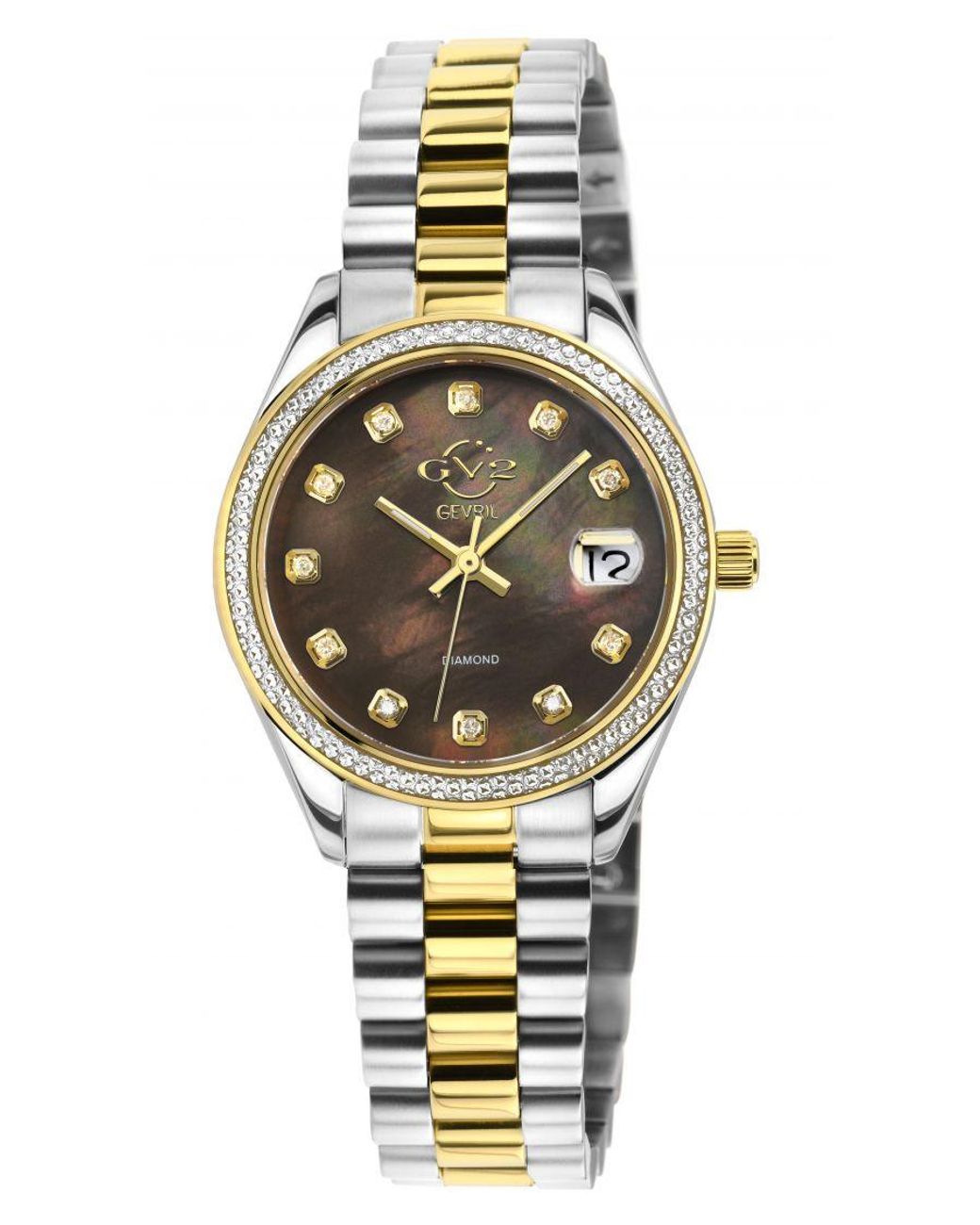 Gv2 Metallic Turin Diamond 12421B Mop Dial Two Toned Ipyg Swiss Quartz Watch for men