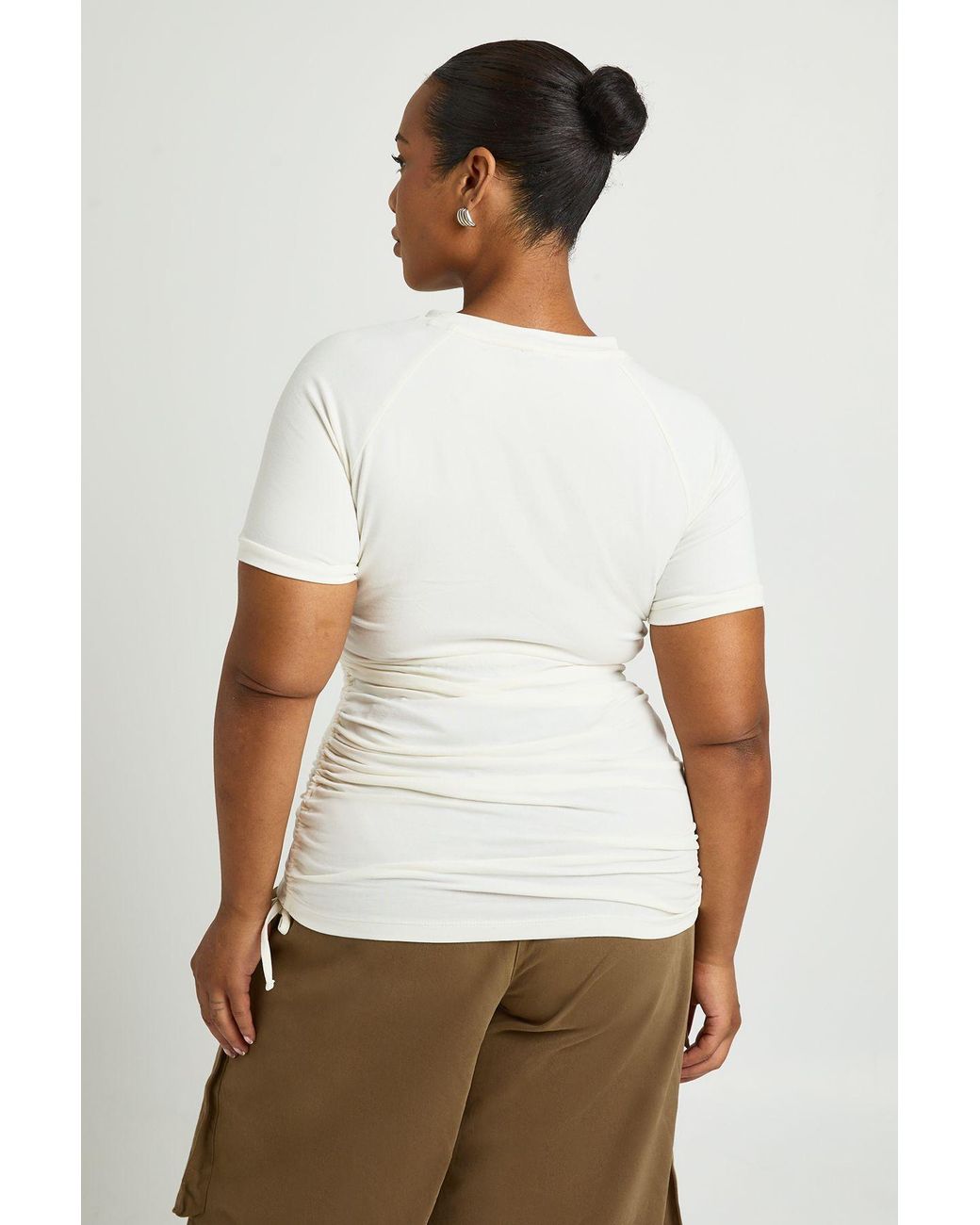 Boohoo White Plus Ruched Front Cap Sleeve Top