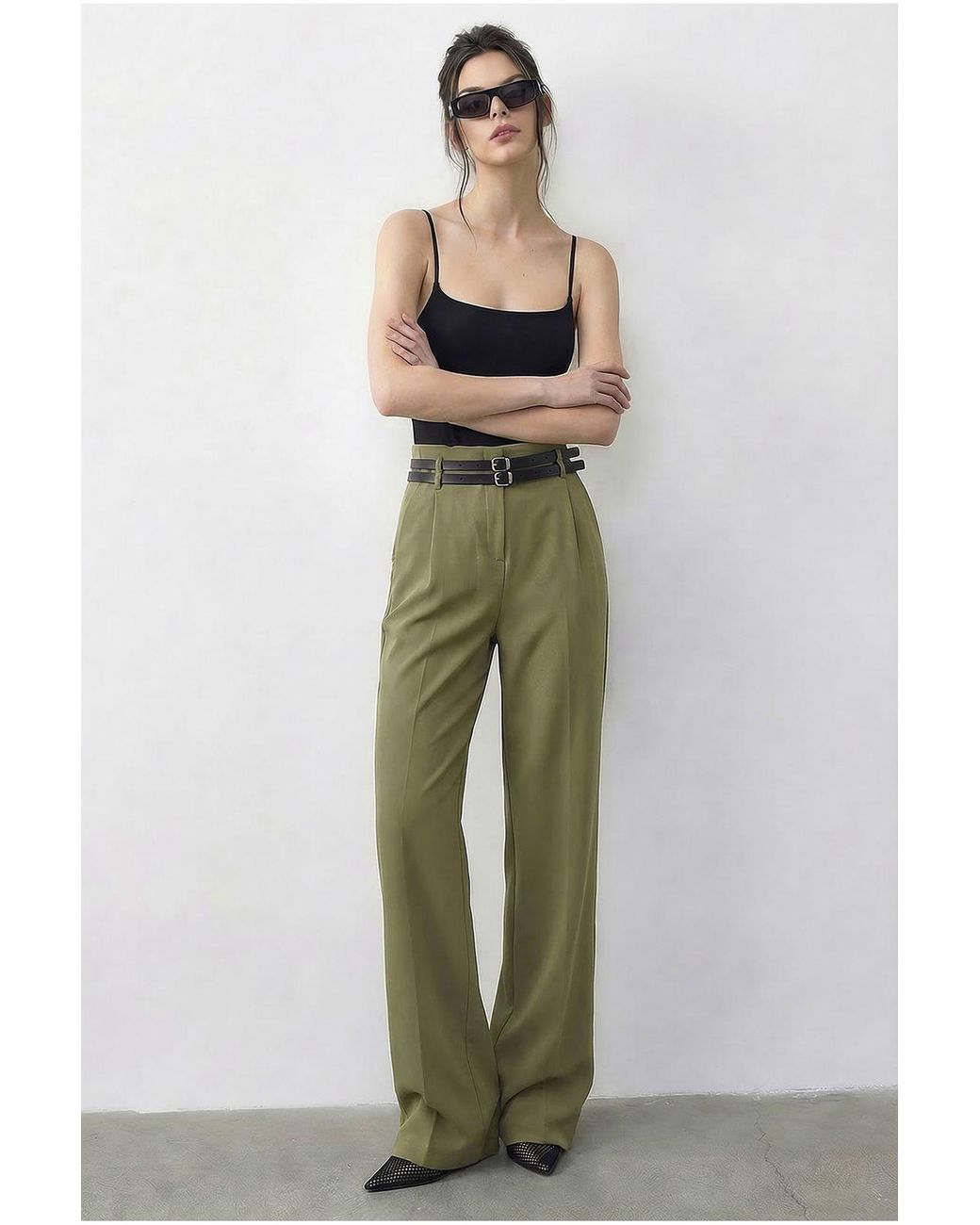 Bianco Lucci Green Elastane Pants