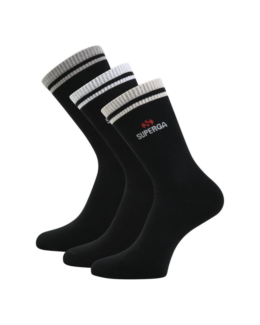 Superga Black Adult Ribbed Knitted Socks (Pack Of 3)