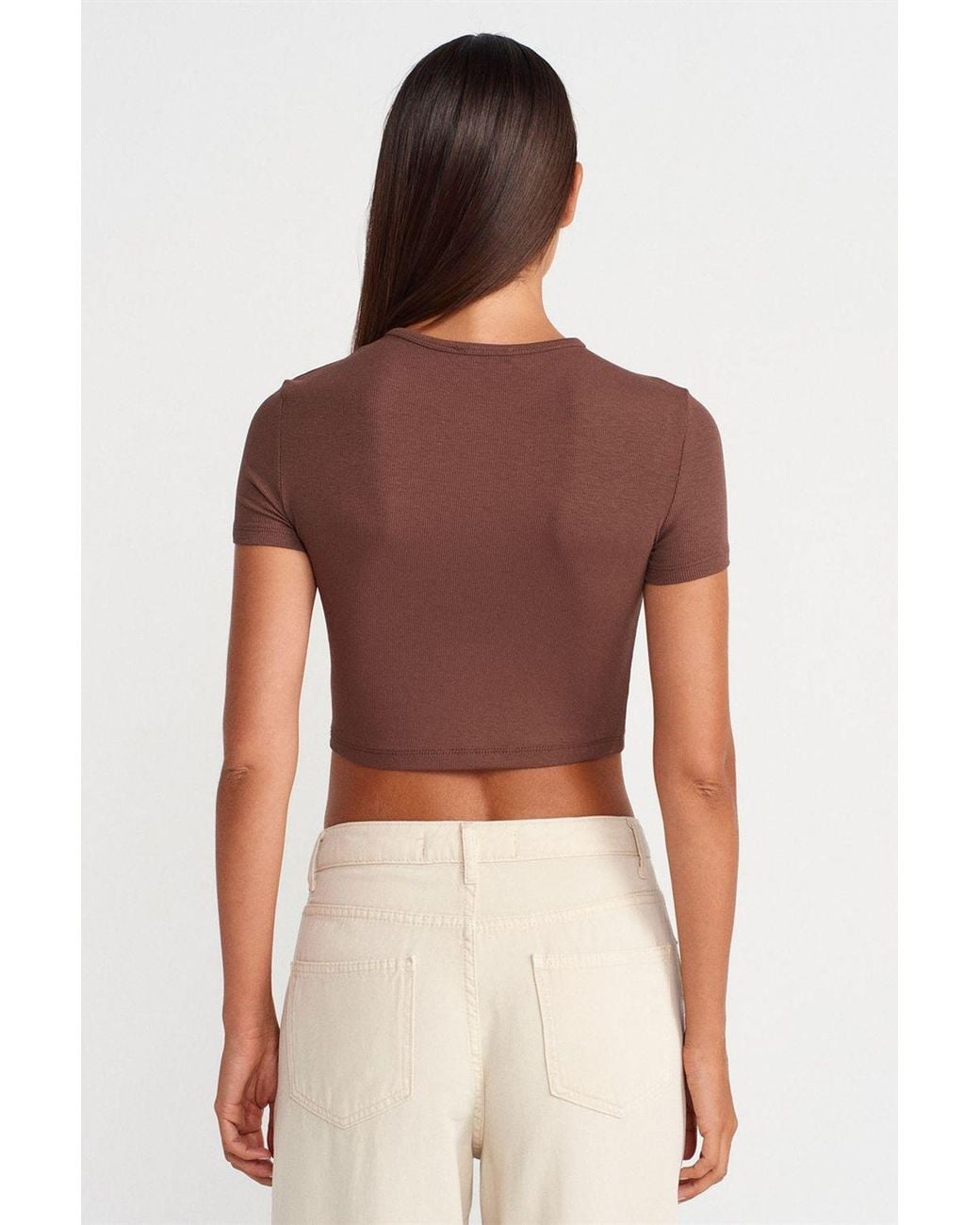 Dilvin Red Slim Fit Crop Blouse With Buttons