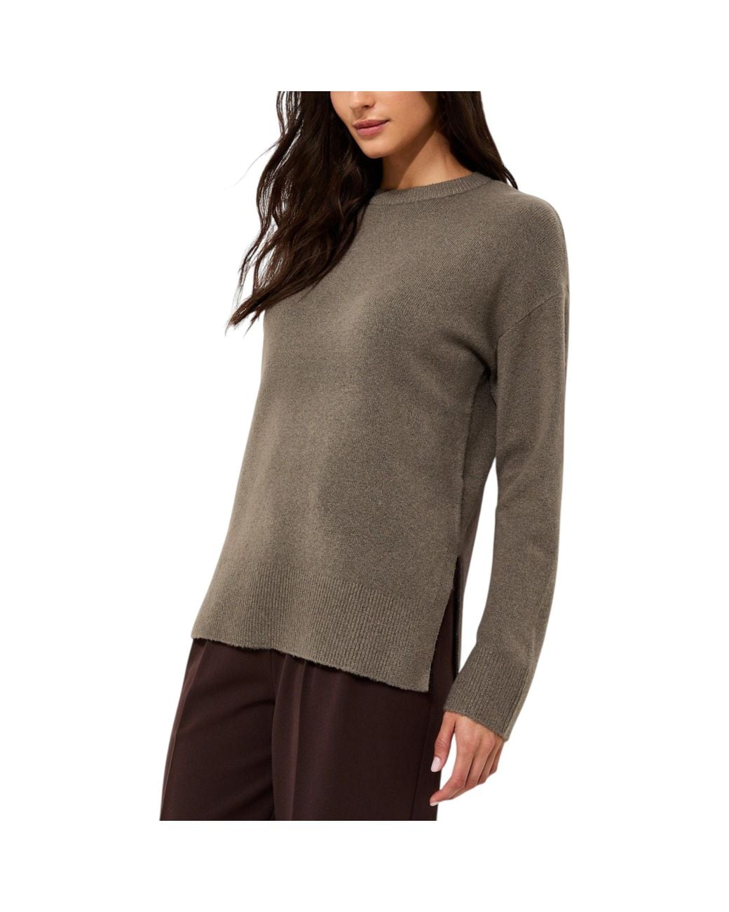 New Look Brown Side Slit Jumper Long Sleeve Sweatshirts Crew Neck Knitted Top