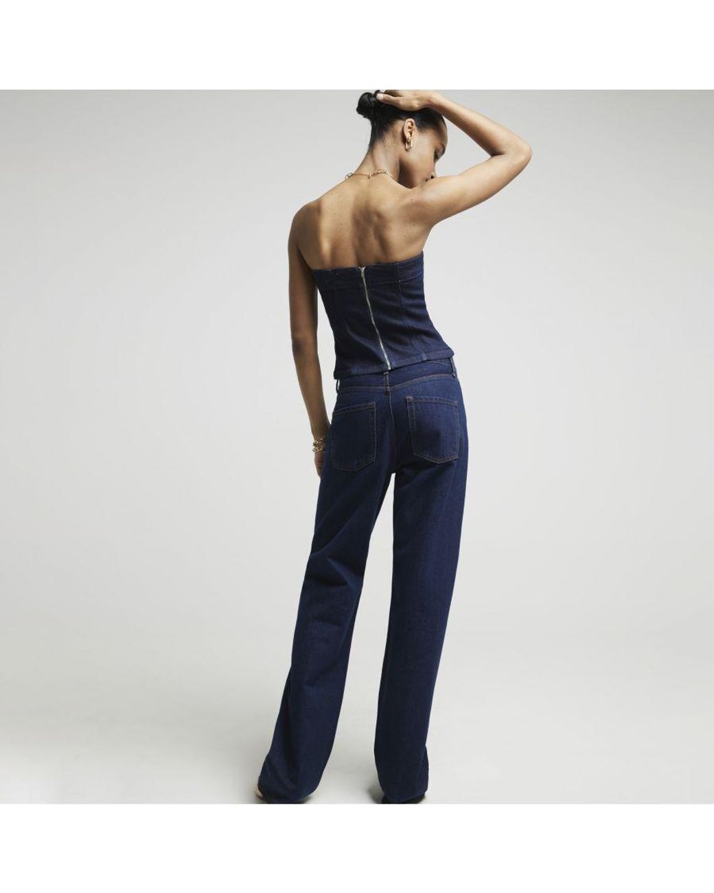 River Island Blue Straight Jeans High Waisted Relaxed Cotton