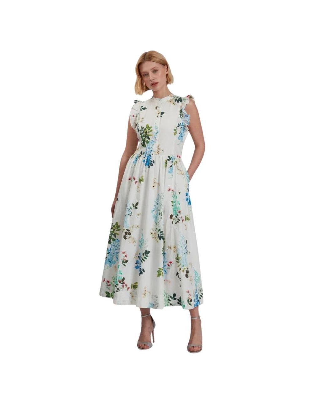 Ted Baker Blue Giolia Cotton Printed Sleeveless Midi Dress