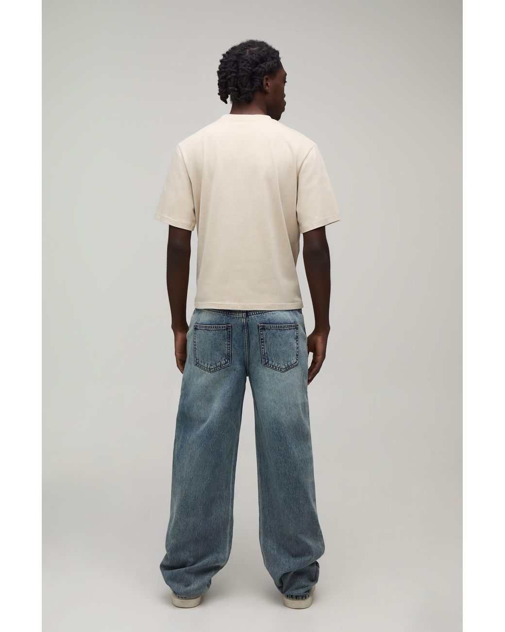 BoohooMAN Blue Patchwork Relaxed Fit Stacked Jeans for men