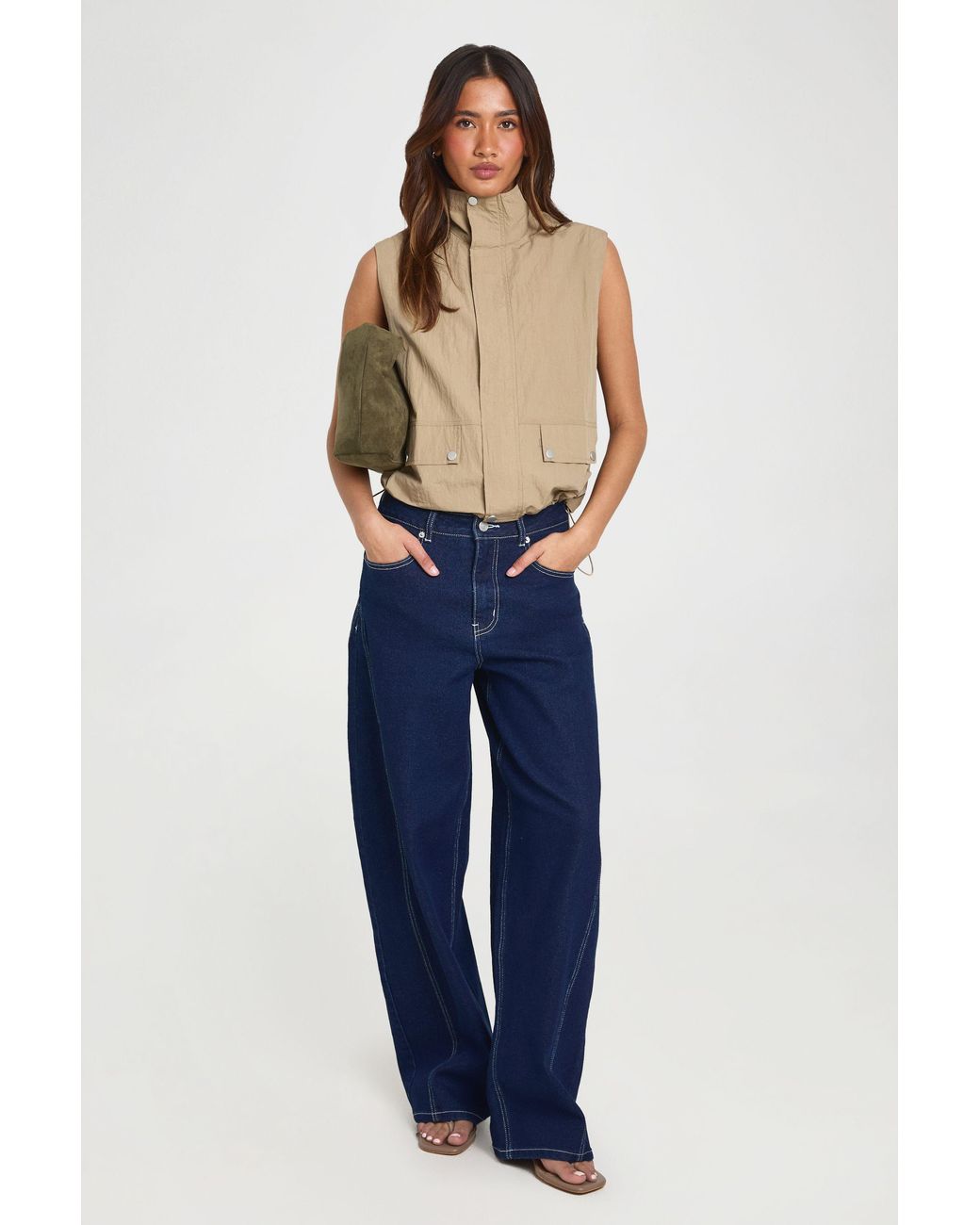 Boohoo Blue Funnel Neck Sleeveless Zip Through Top