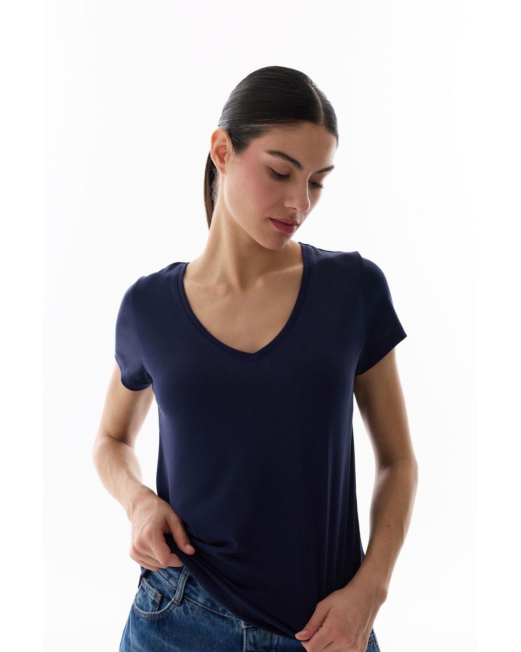 Penti Blue Oversized V-Neck Long T-Shirt
