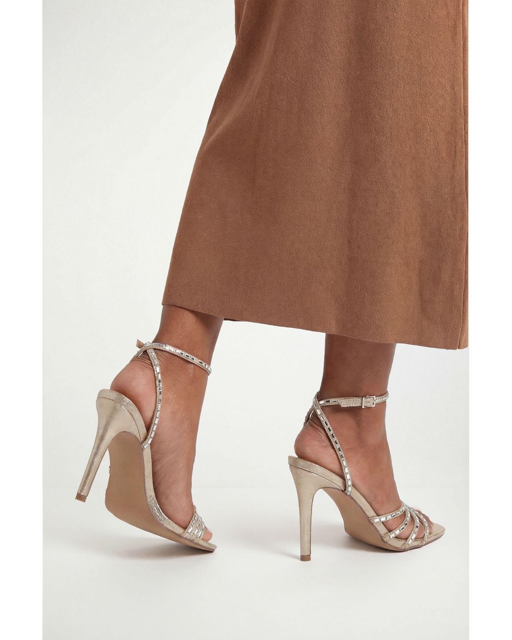 Wallis Brown Sophie Metallic Textile Embellished High Stiletto Heeled Sandals