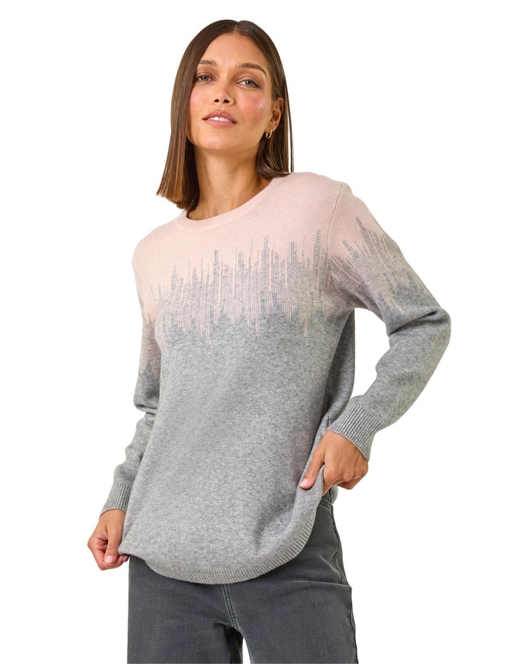 Roman Gray Sparkly Colour Block Knitted Jumper