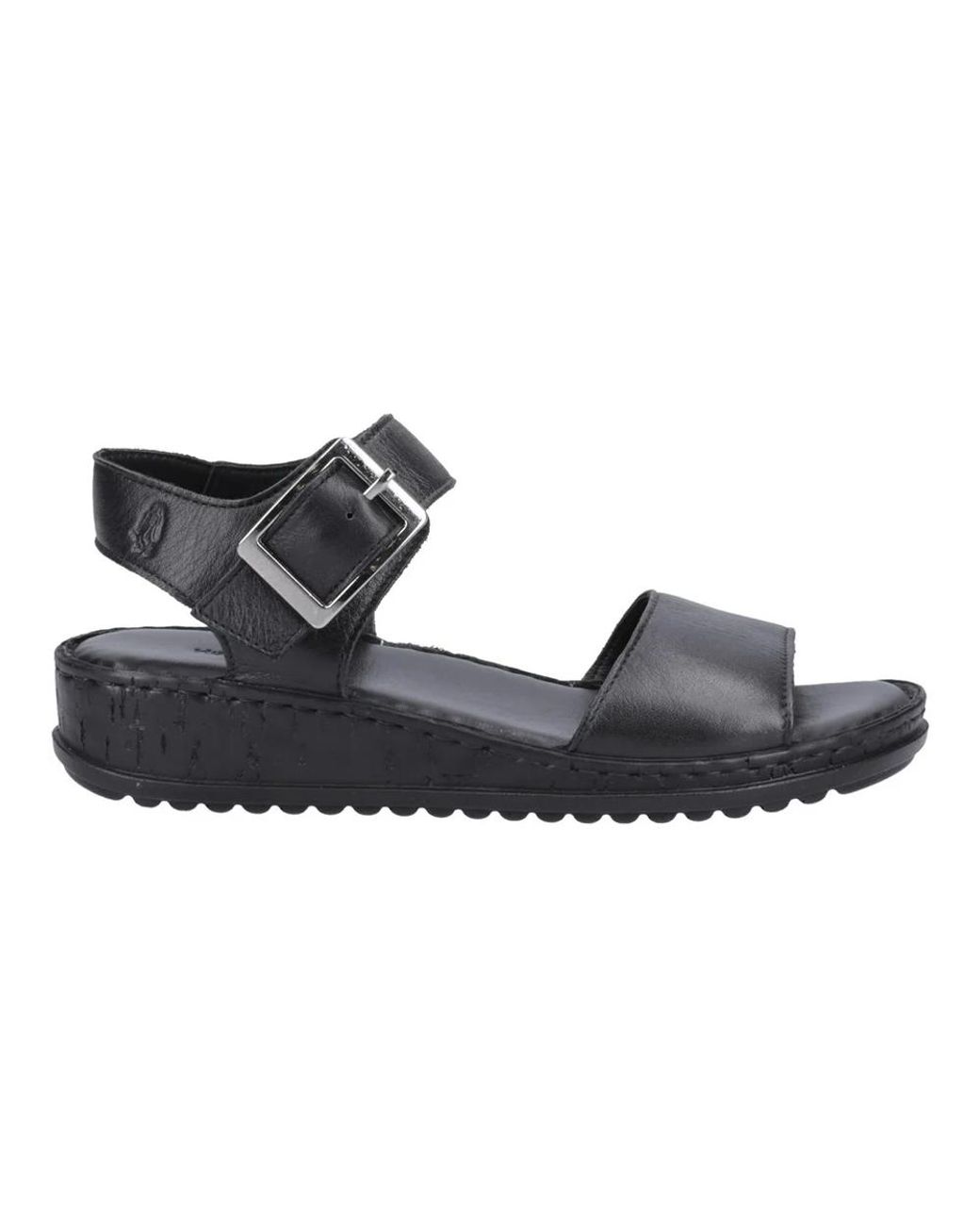 Hush Puppies Black Ladies Ellie Leather Wedge Sandals