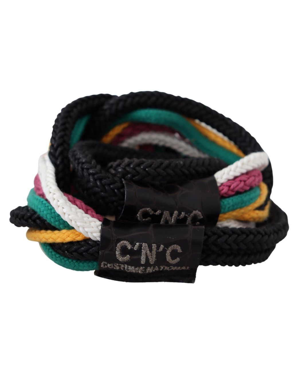 CoSTUME NATIONAL Black Rope Leather Rustic Hook Buckle Belt