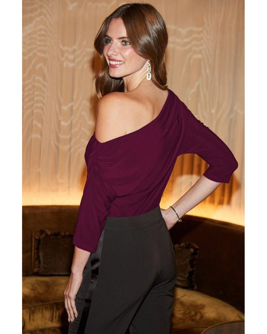 Sosandar Purple Burgundy Off The Shoulder Top