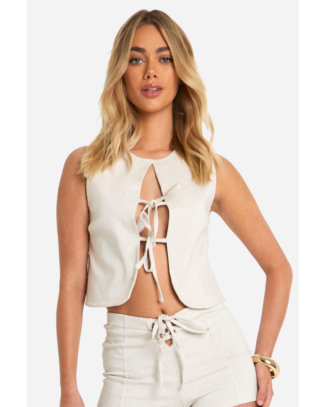 Boohoo White Bengaline Lace Up Waistcoat