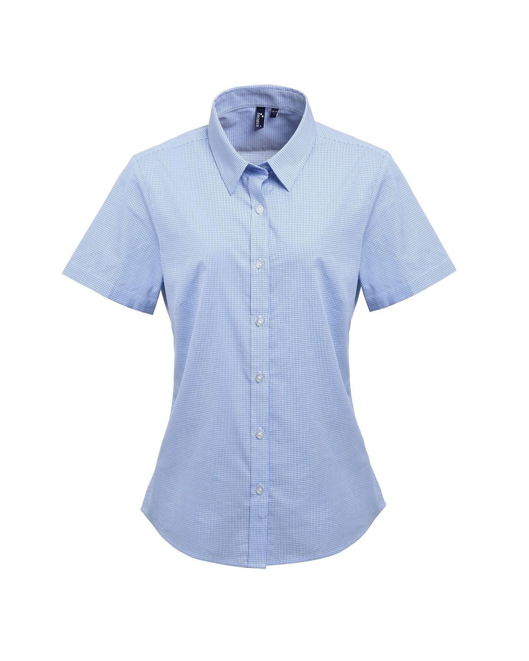PREMIER Blue Ladies Microcheck Short Sleeve Cotton Shirt (Light/