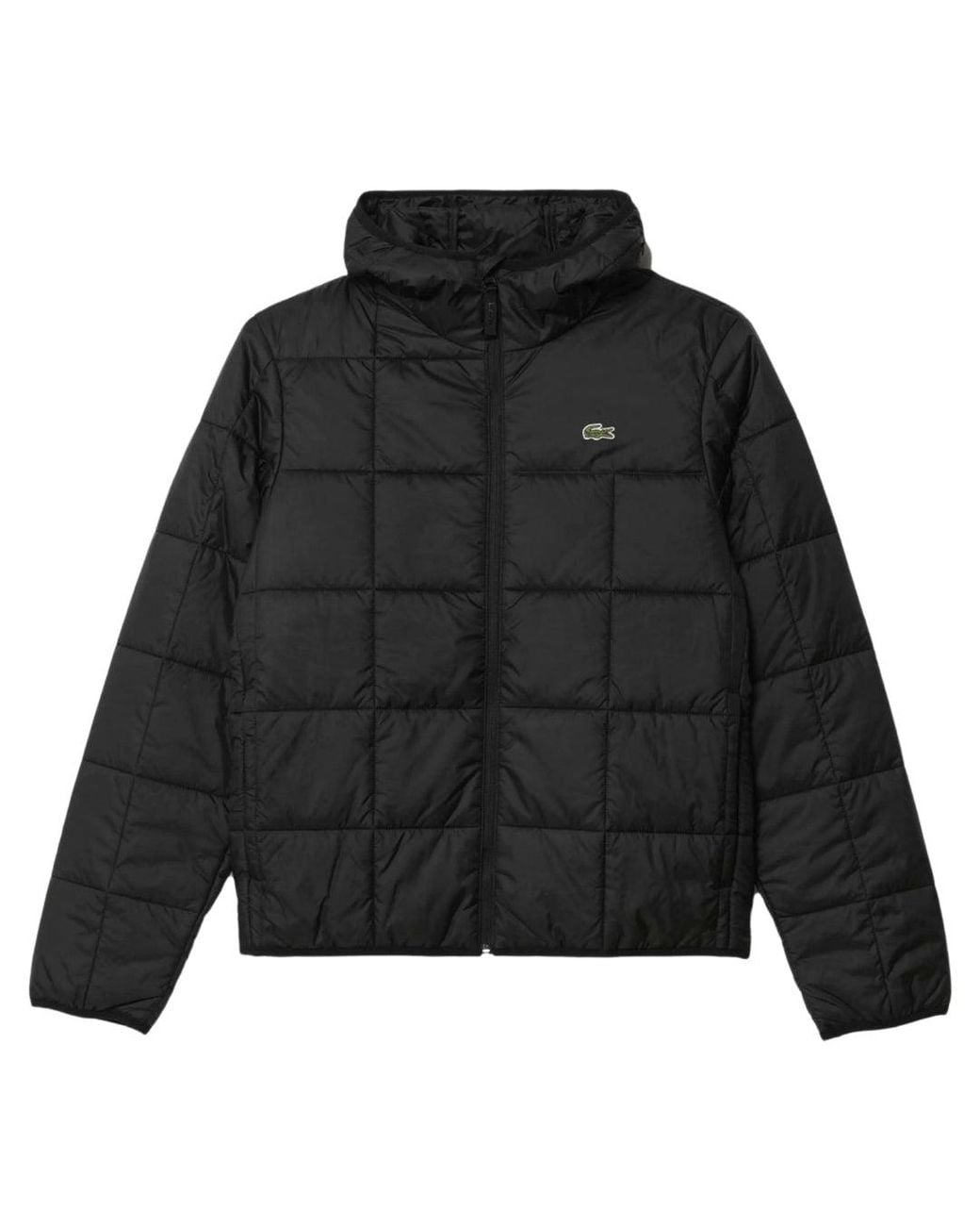 Lacoste Black Waterproof Logo Hooded Puffer Jacket for men