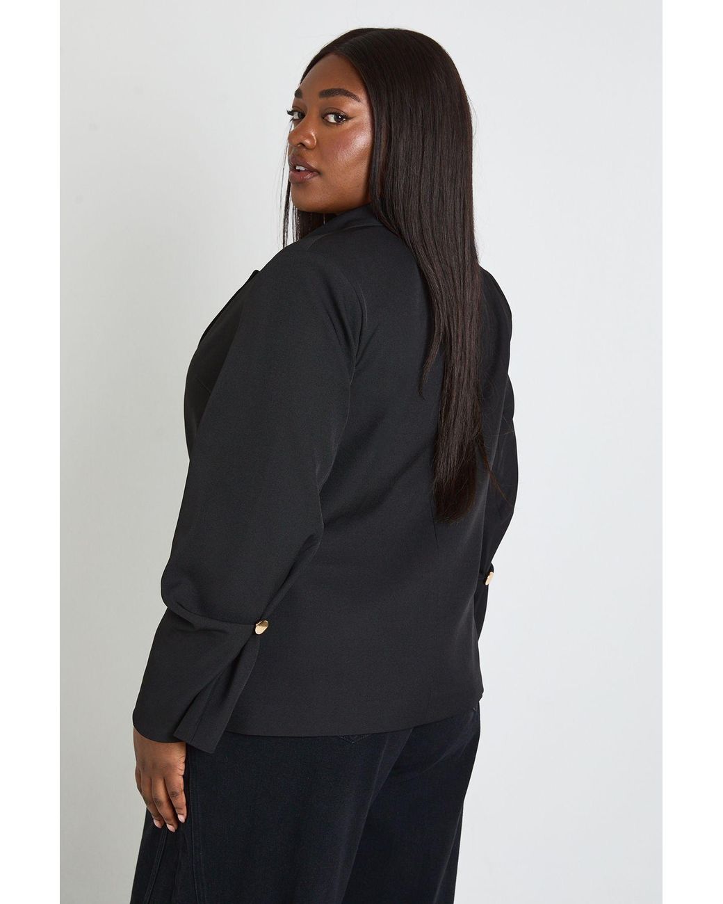 Boohoo Black Plus Trim Volume Sleeve Blazer