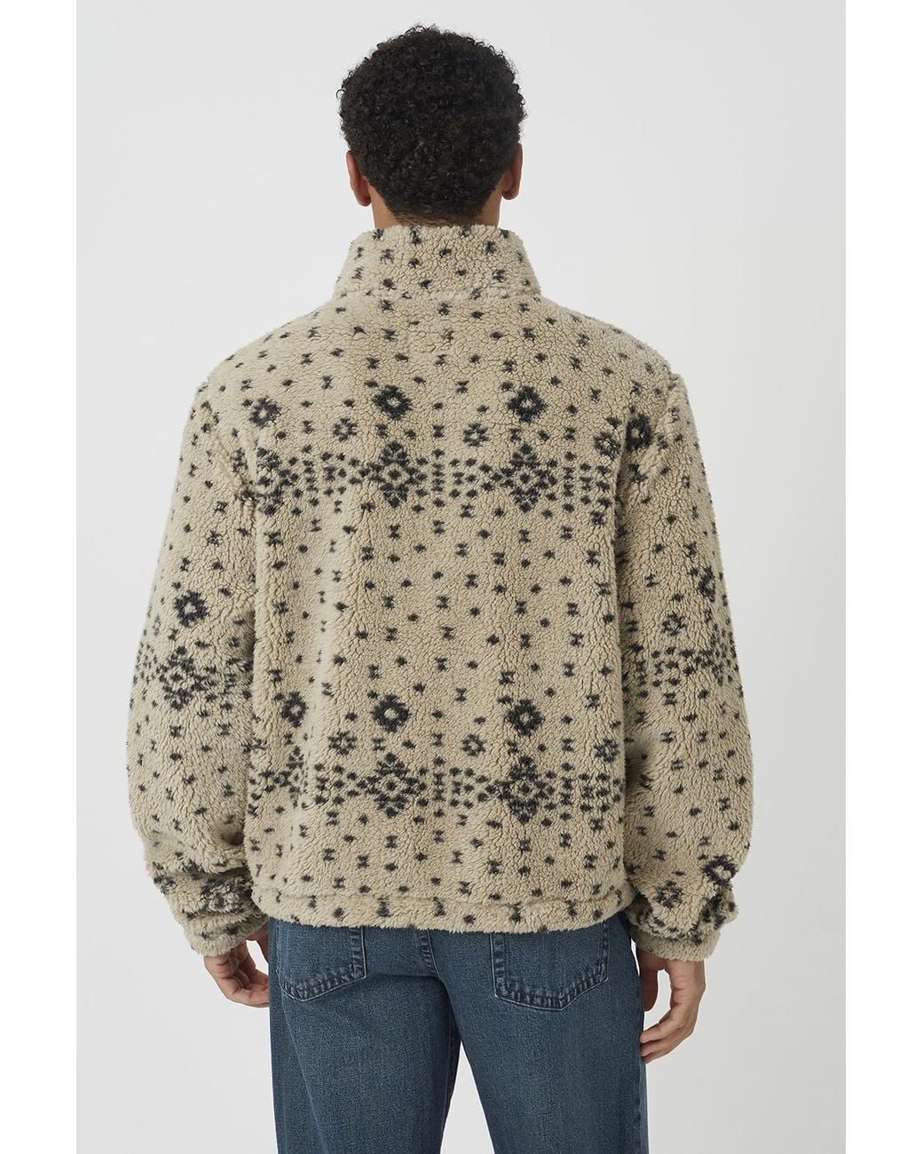 Brave Soul Natural Patterned Quarter Zip Borg Fleece for men