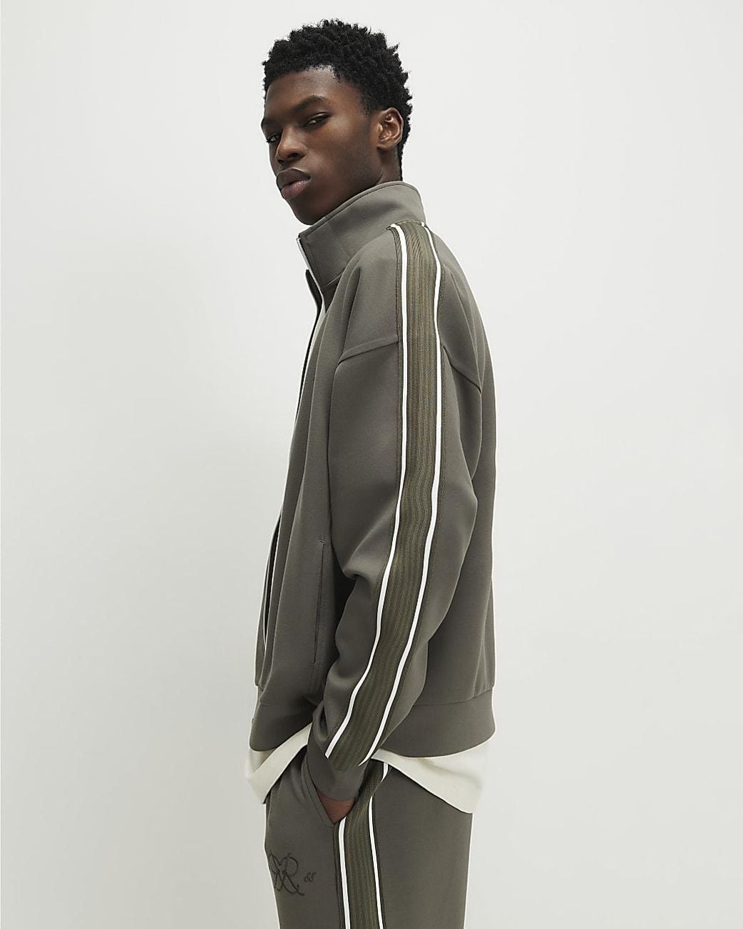 River Island Green Tracksuit Jacket Oversized Fit Monogram for men