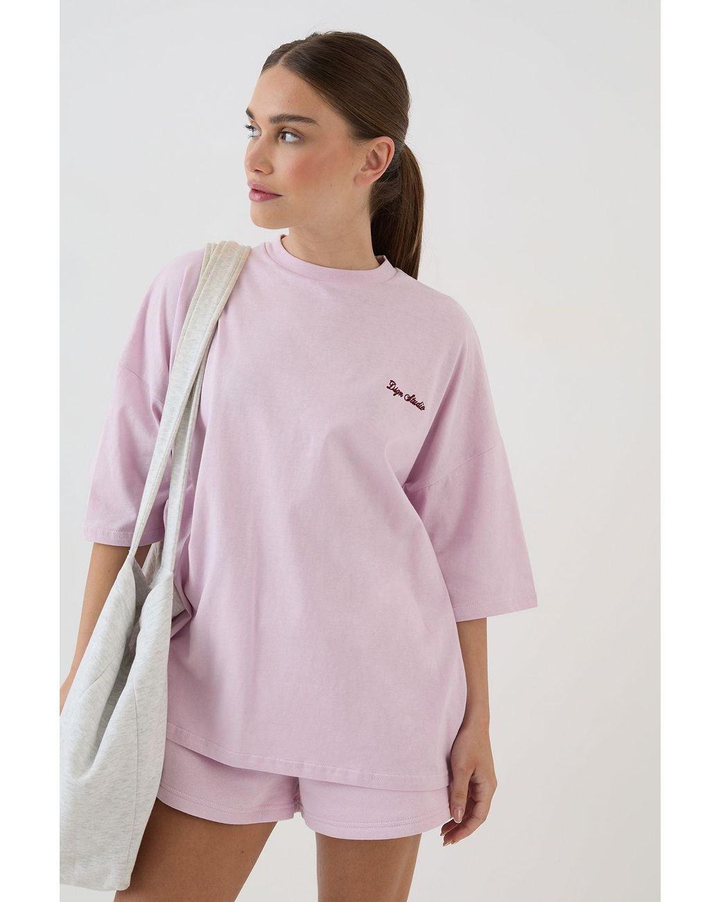 DSGN Studio Pink Script Embroidered Oversized T-Shirt