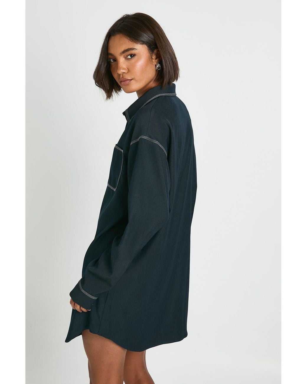 Boohoo Blue Tall Oversized Button Down Shirt Dress