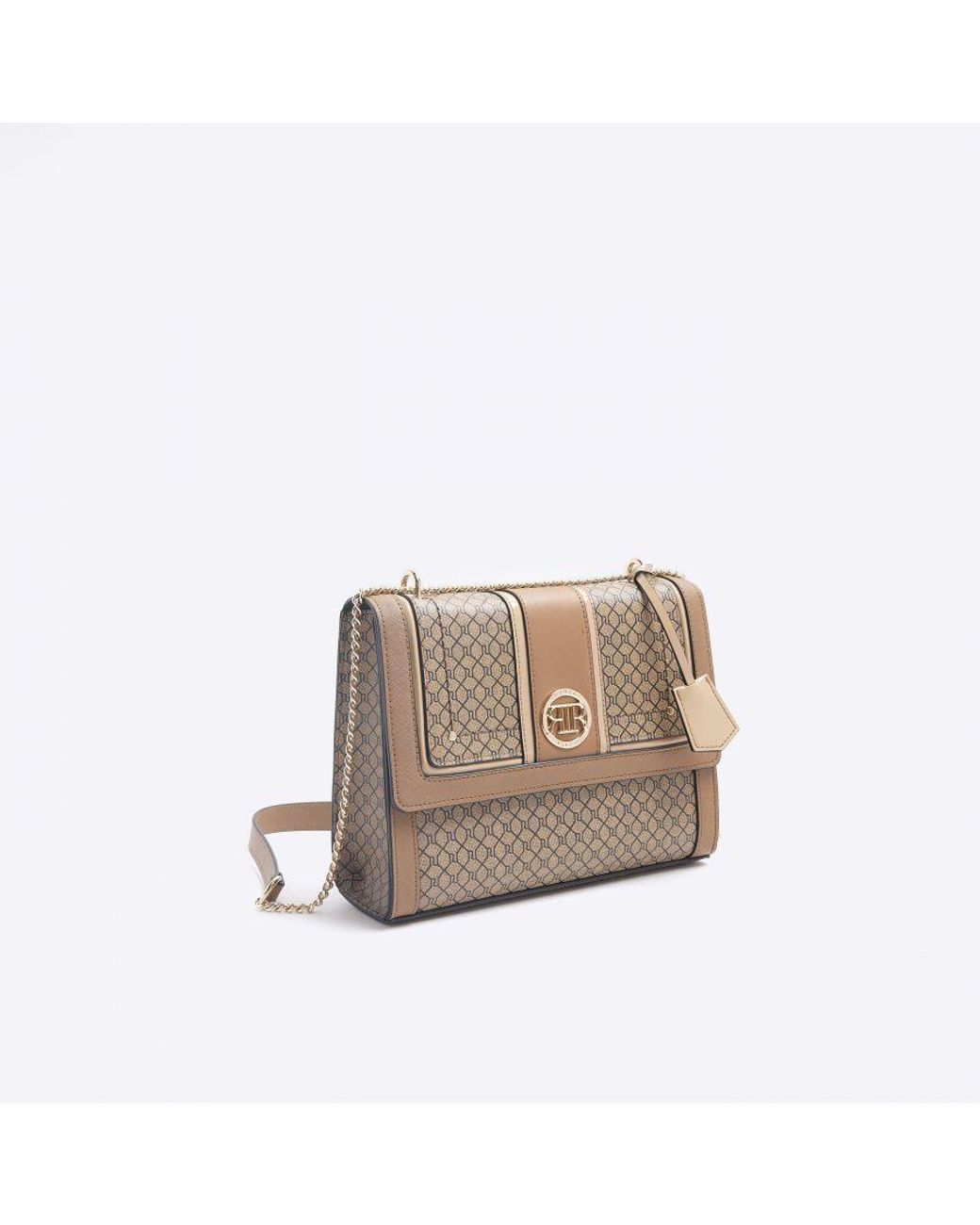 River Island Shoulder Bag Beige Ri Monogram in White Lyst UK