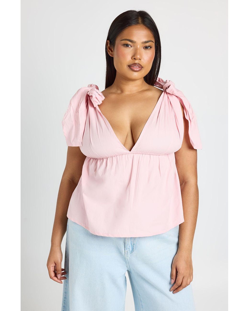 Boohoo Red Plus Tie Shoulder Smock Top