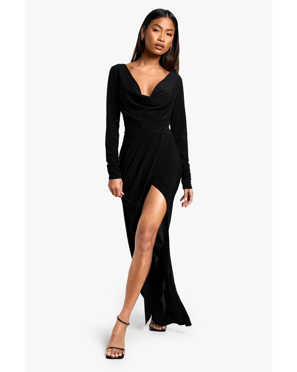 Boohoo Black Long Sleeve Wrap Maxi Dress