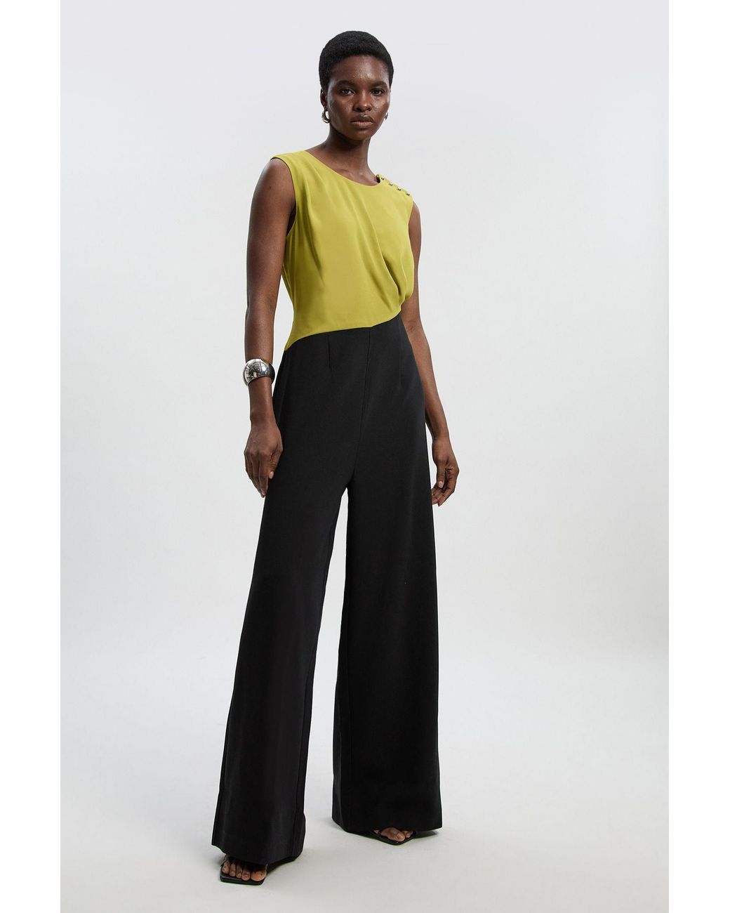 Karen Millen Blue Tall Soft Tailored Asymmetric Neck Wide Leg Jumpsuit