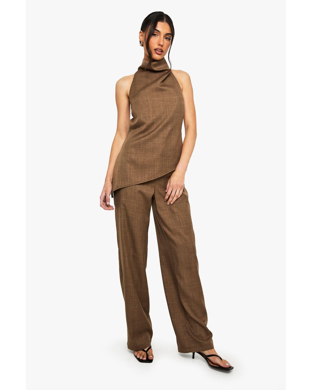 Boohoo Natural Woven Marl Straight Leg Pants