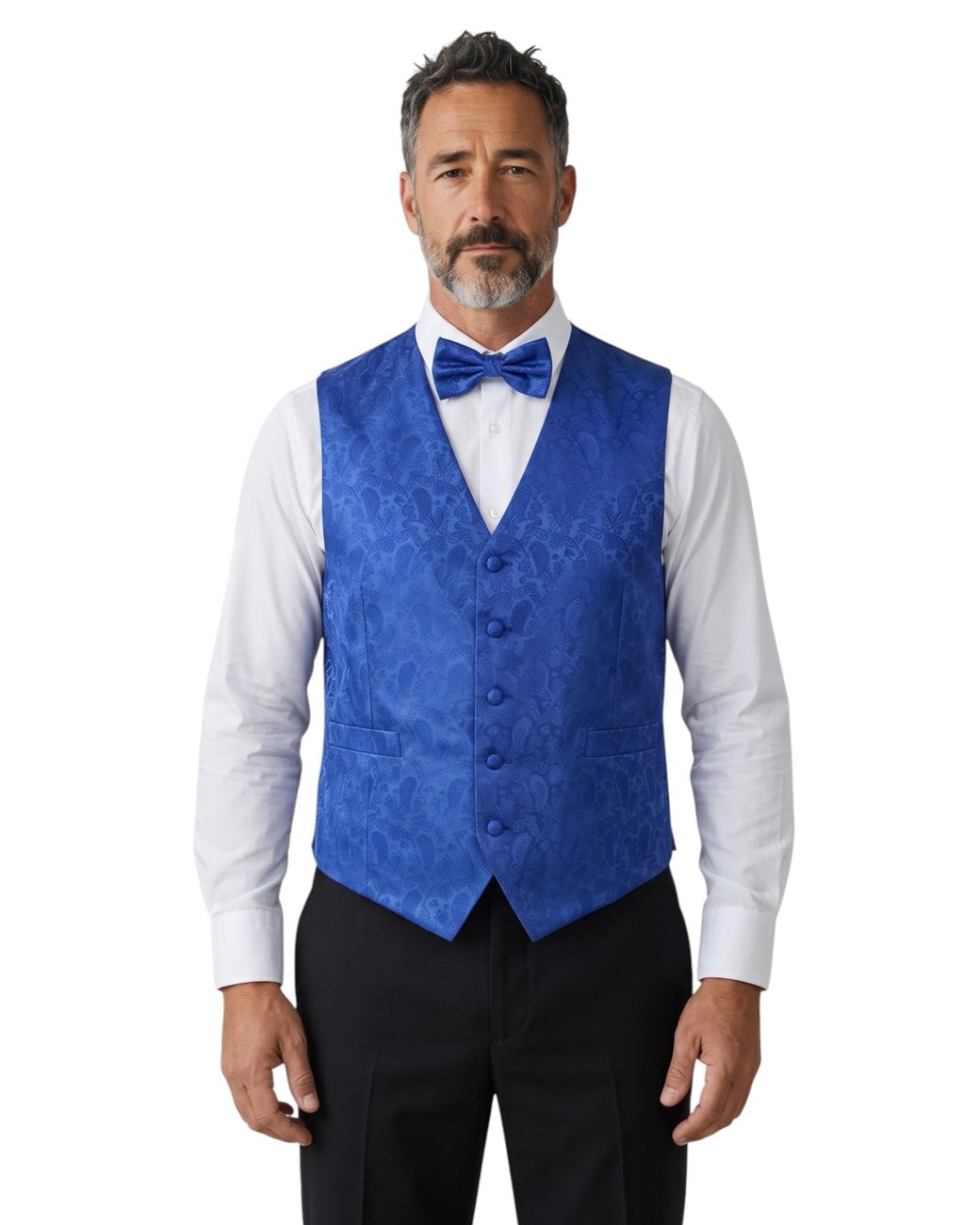 TruClothing Blue Paisley Floral 3 Piece Waistcoat Bow Tie Hankie Set for men