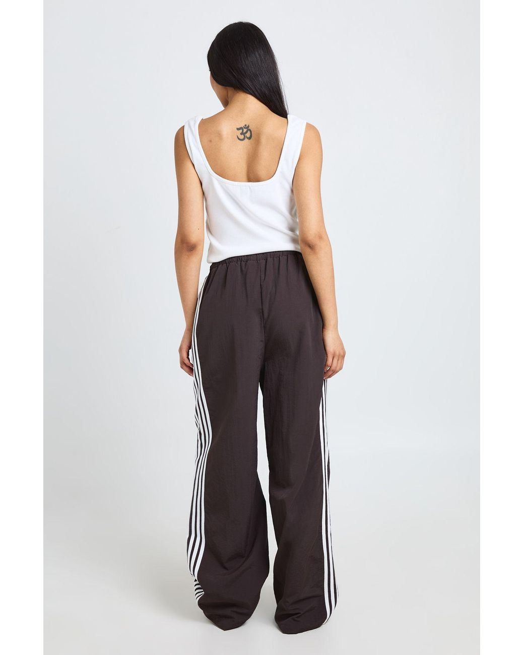 Boohoo Brown Tall Nylon Side Stripe Wide Leg Trousers