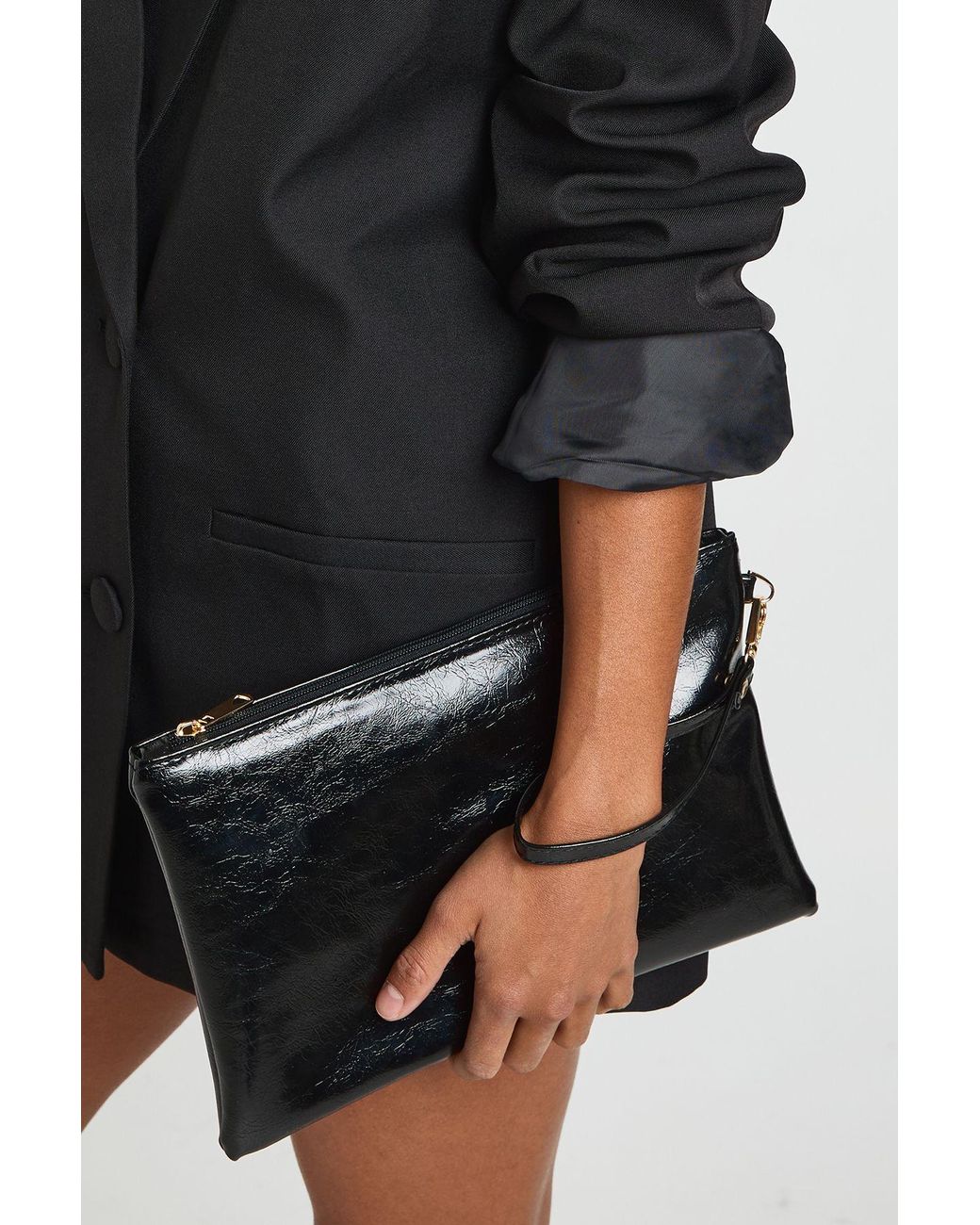 Boohoo Black Envelope Clutch Bag