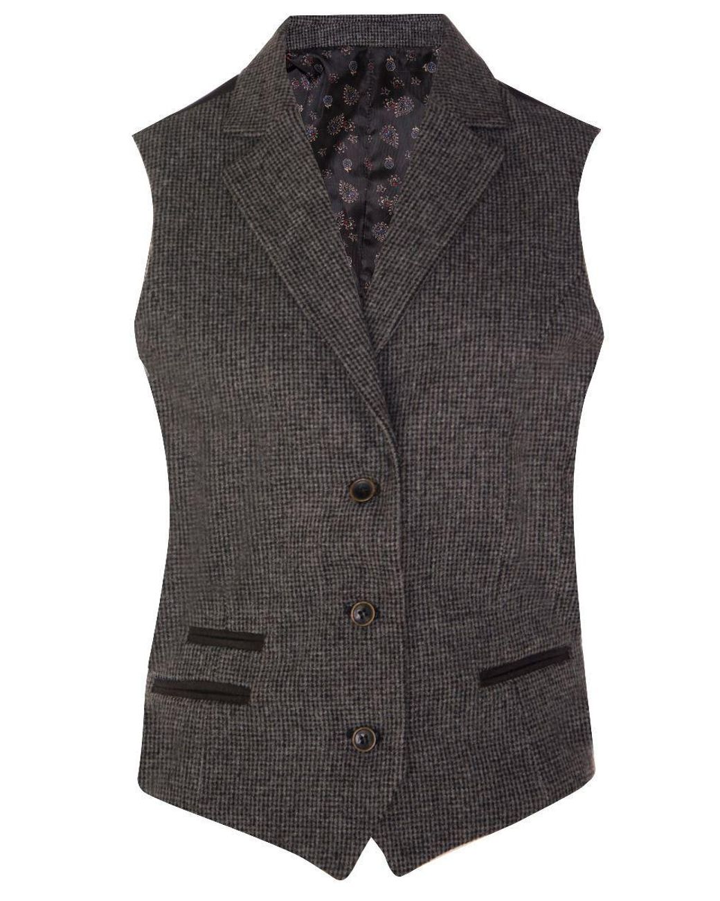TruClothing Black Tweed 1920S Herringbone Waistcoat