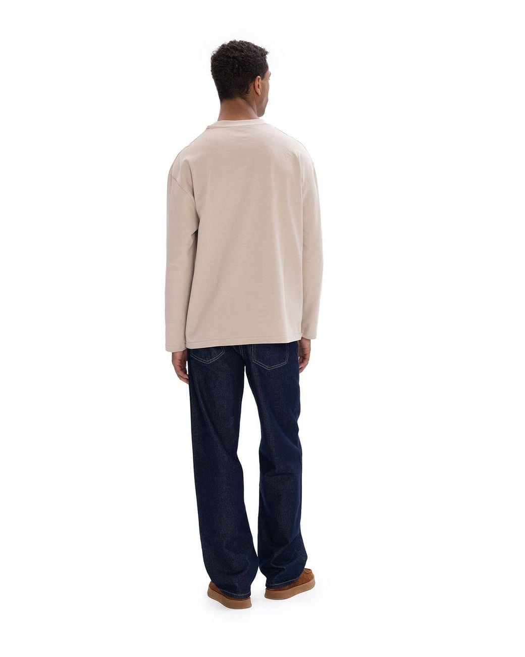 Giesto Blue Cotton Crew Neck Long Sleeve T-Shirt for men