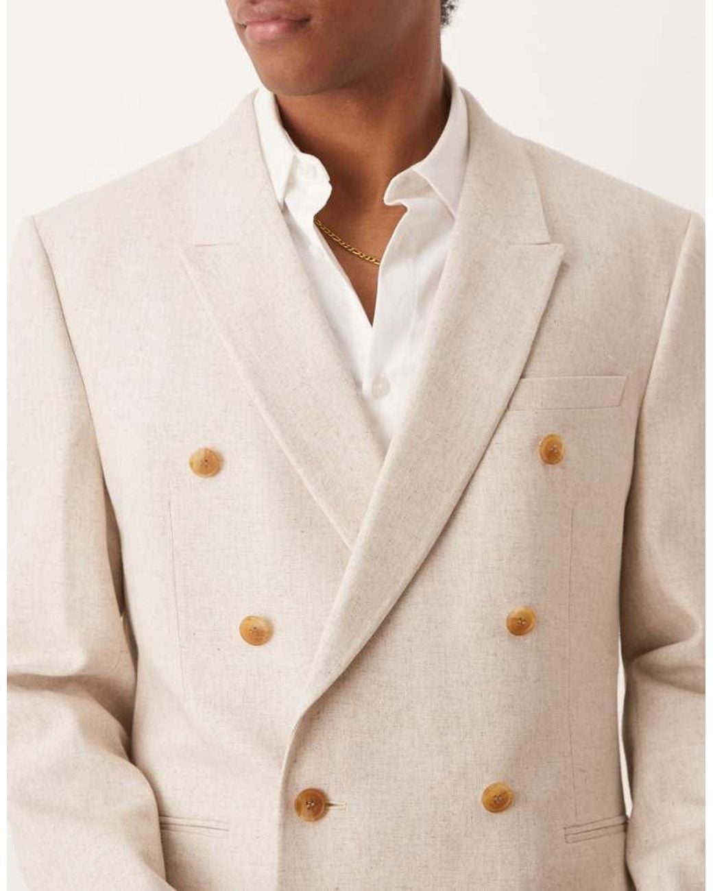 ASOS Natural Double Breasted Regular Linen Blend Suit Jacket for men