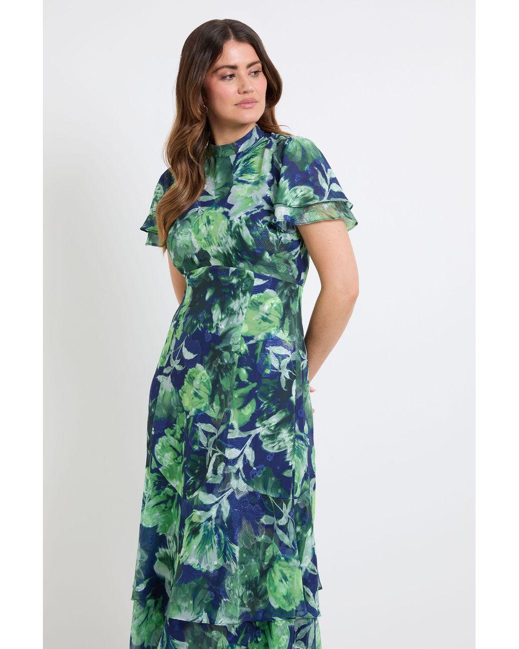 Wallis Black Floral Burn Out Ruffle Midi Dress
