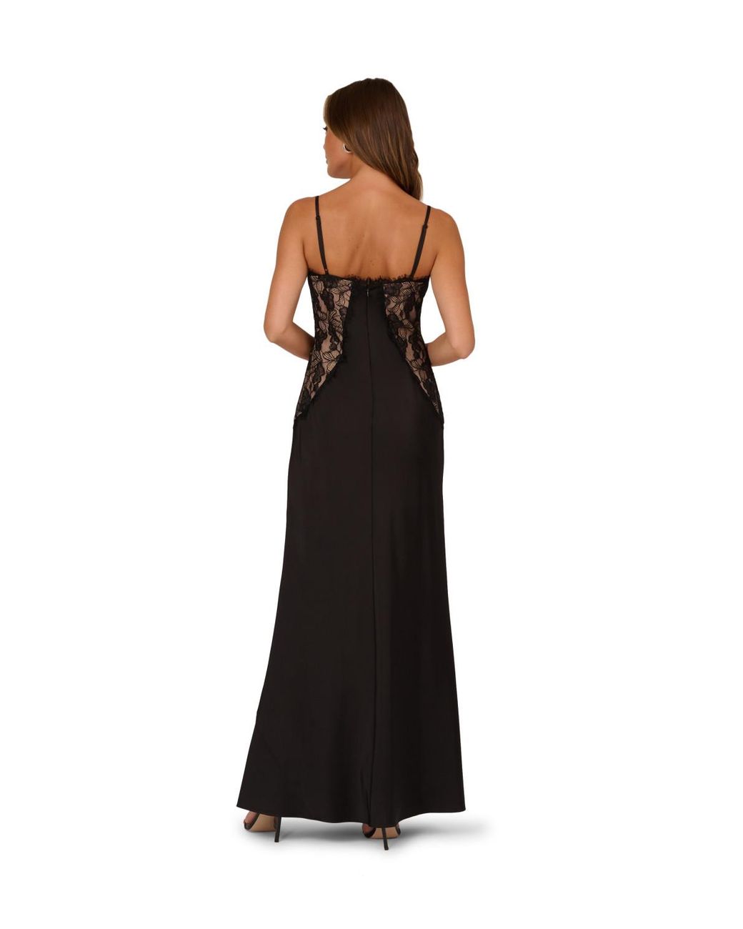 Adrianna Papell Black Stretch Satin Long Dress