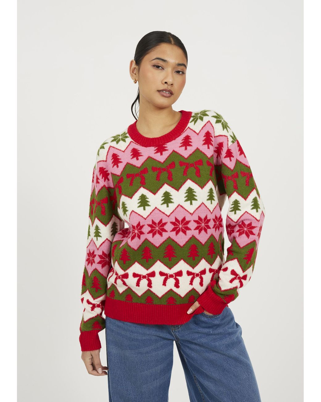 Brave Soul Fairisle Christmas Jumper in Red Lyst UK