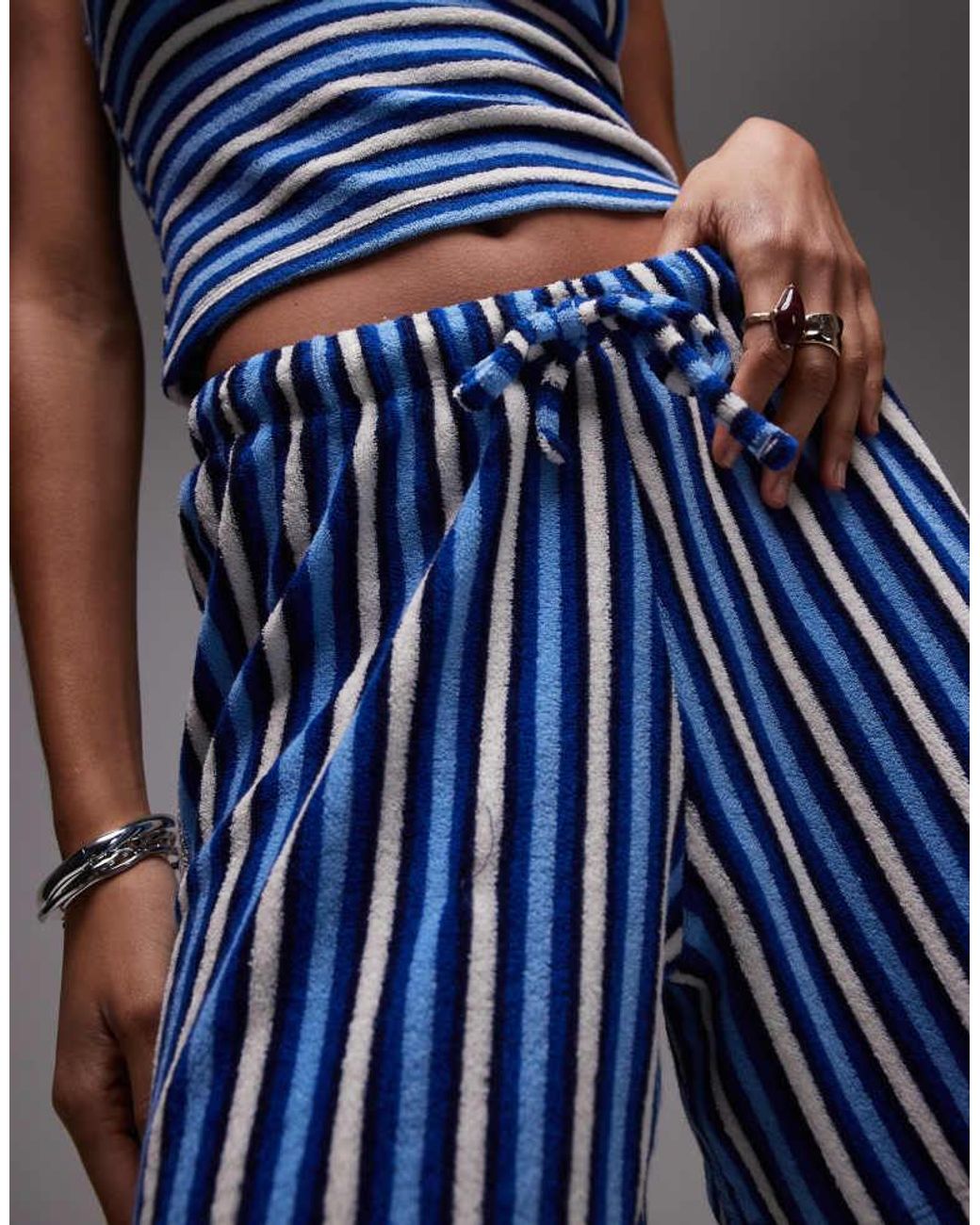 TOPSHOP Blue Stripe Drawcord Towelling Shorts Co-Ord