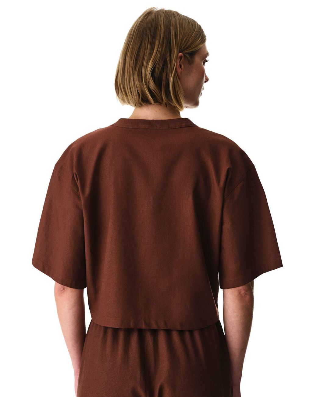 Penti Red Linen-Blend Mandarin Collar Shirt