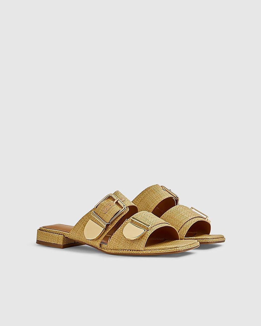 River Island Natural Sandals Raffia Flat Buckle Square Pu
