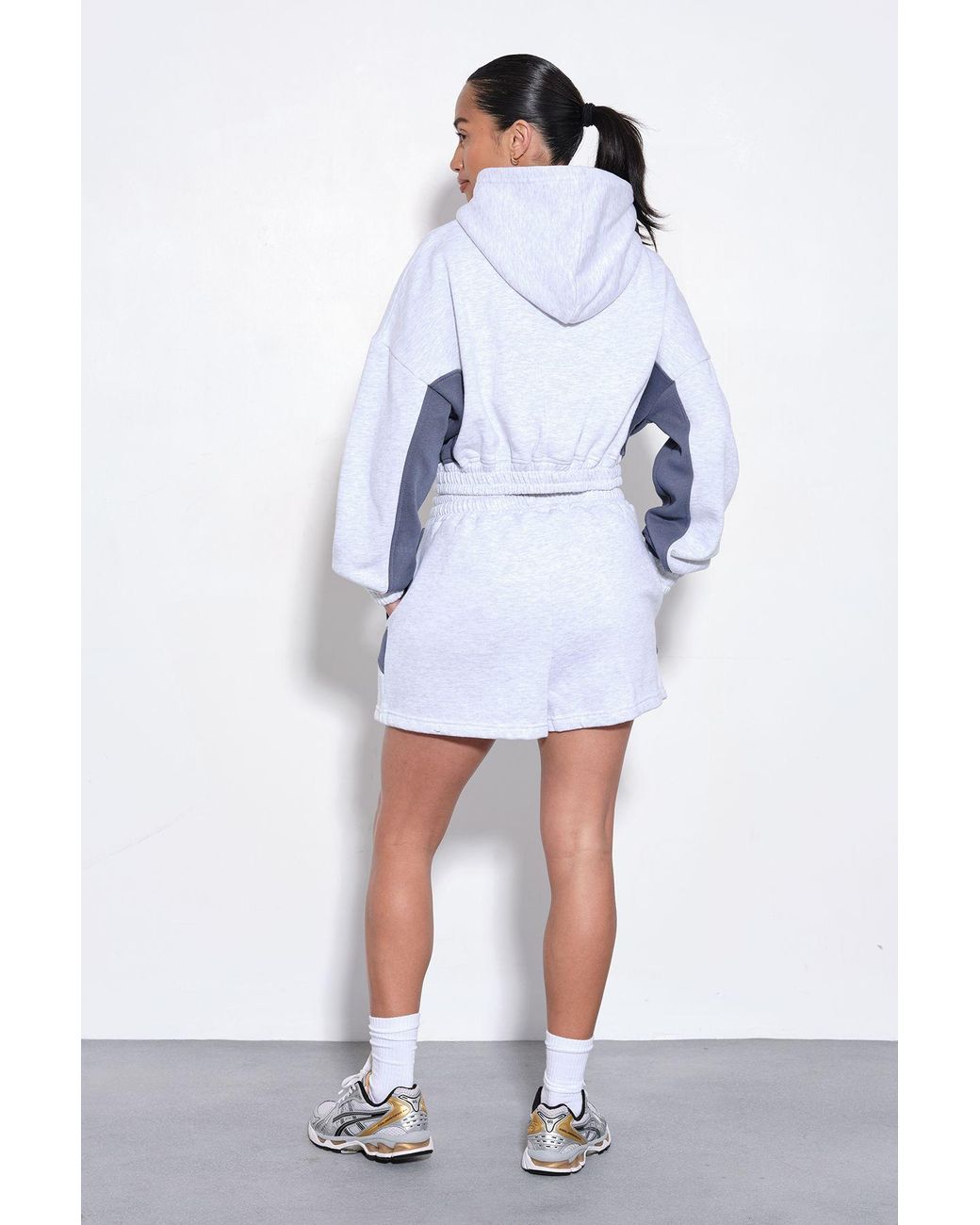 Boohoo Blue Contrast Panel Zip Through Hooded Short Tracksuit