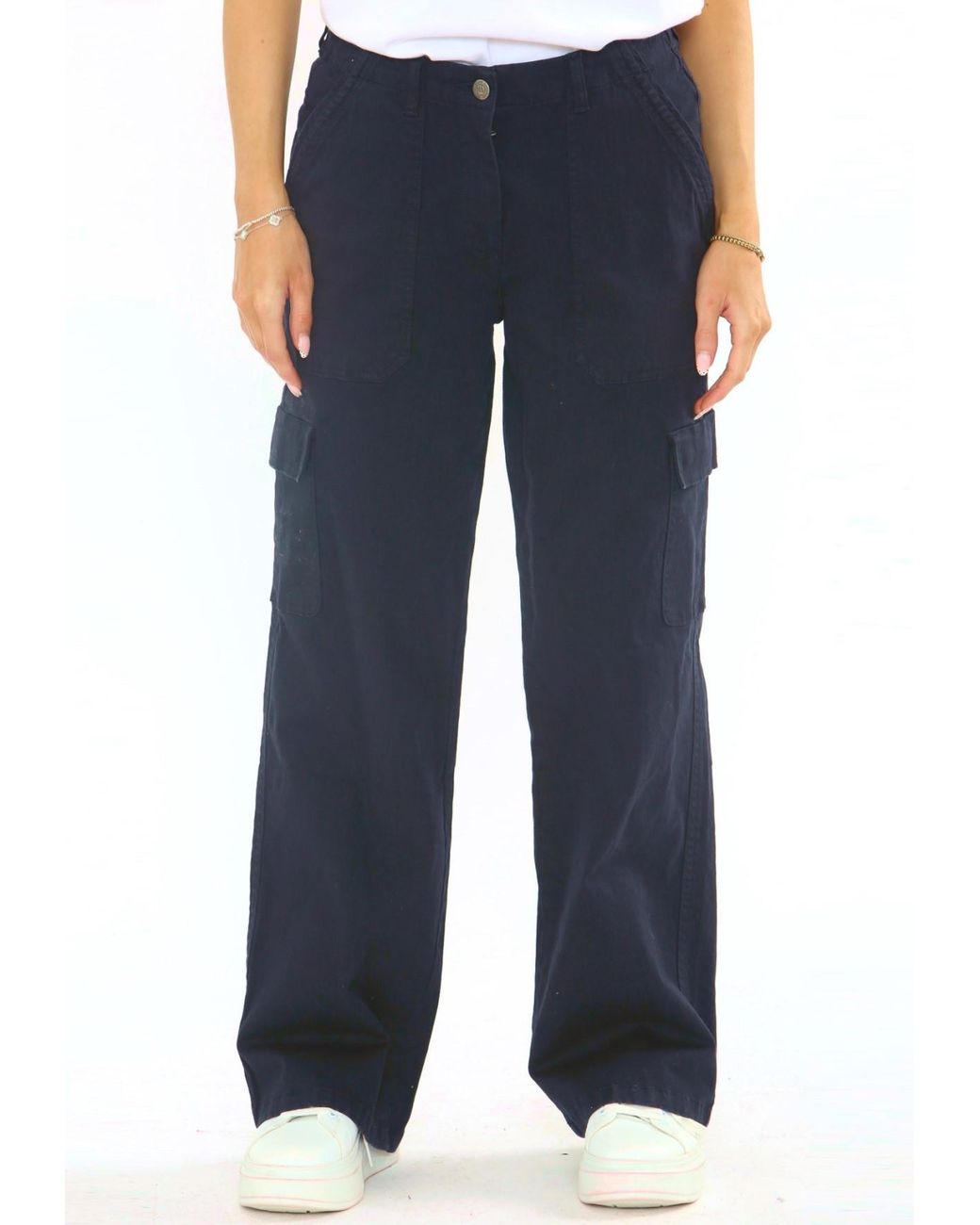 MYT Blue Wide Leg Cargo Combat Chino Trousers