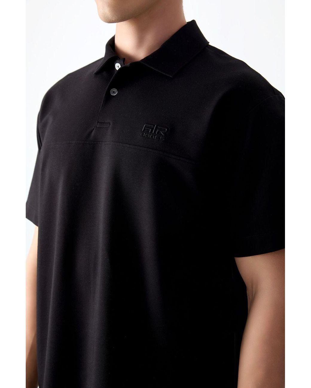 TOMMY LIFE Black Oversized Polo Collar T-Shirt for men