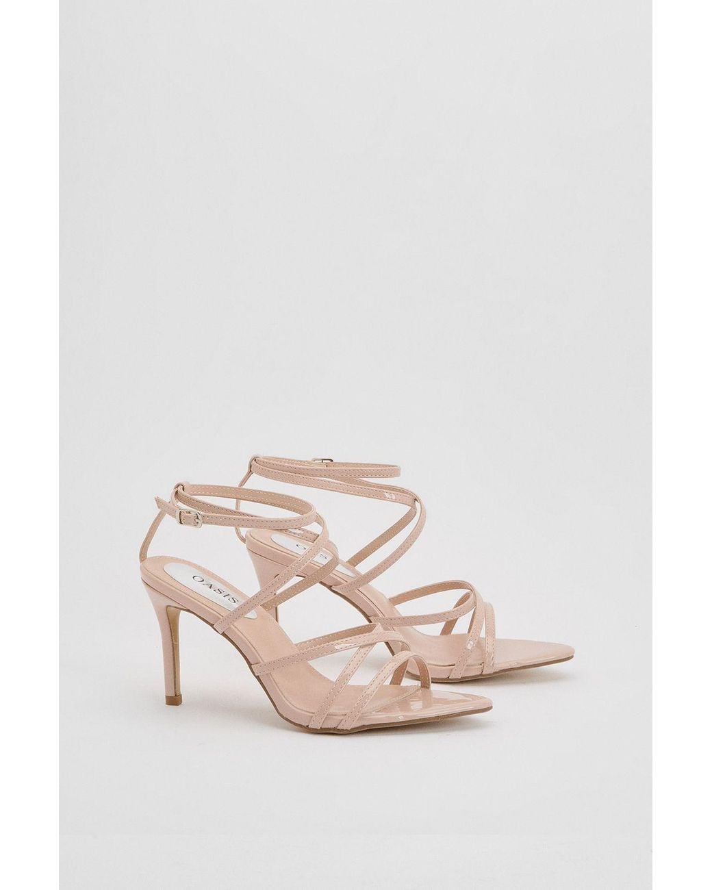 Oasis Pink Helena Faux Patent Leather Strappy High Stiletto Heeled Sandals